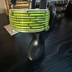 Green Beaded Hinged Bangle Bracelet